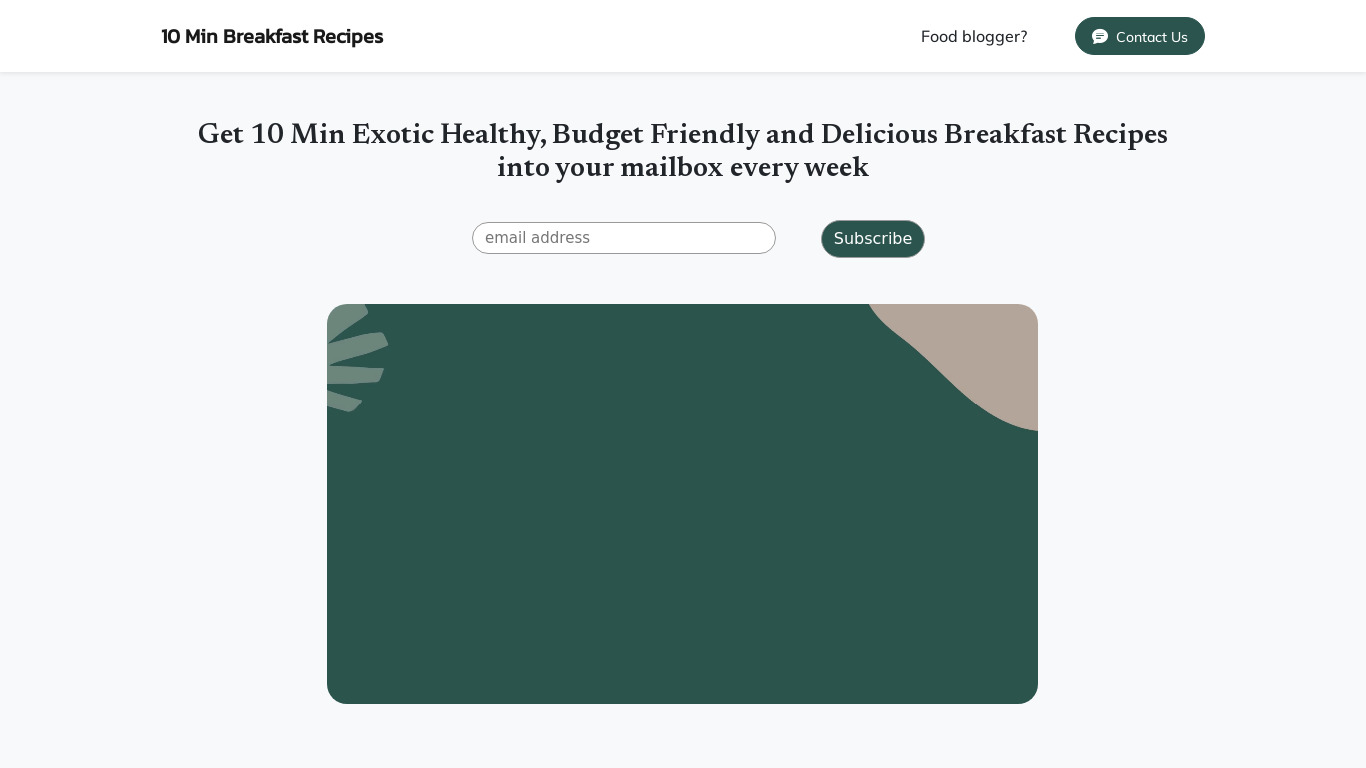 10 Min Breakfast Recipes Newsletter Landing page