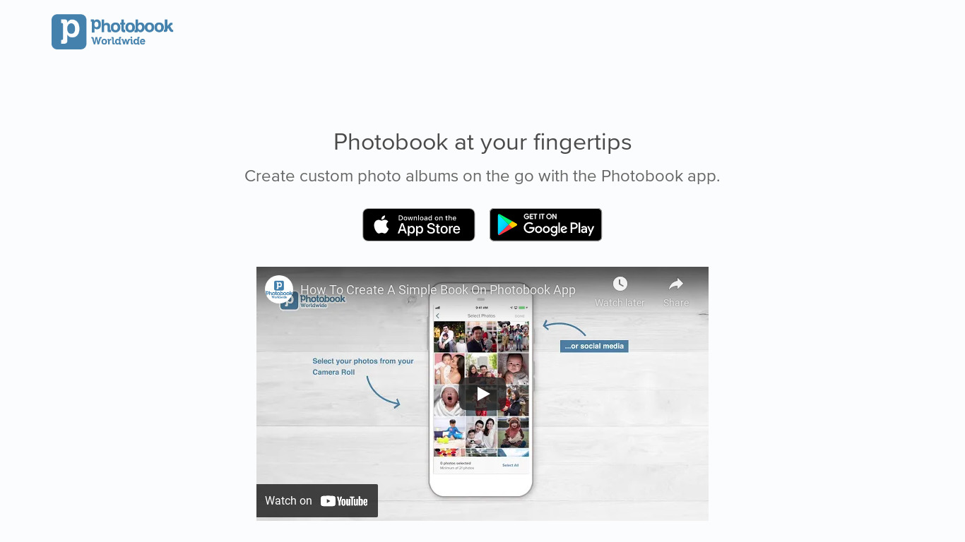 Photobook App Landing page