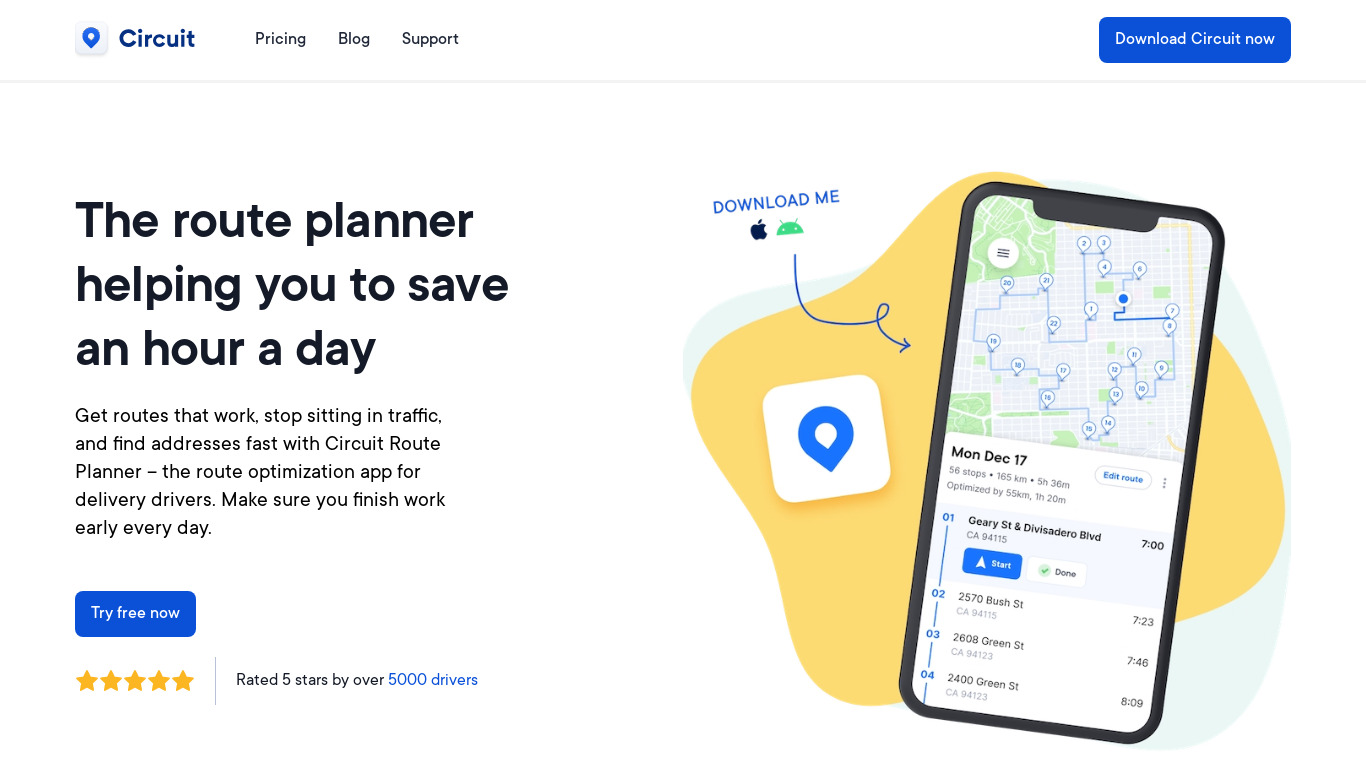 Circuit Route Planner Landing page