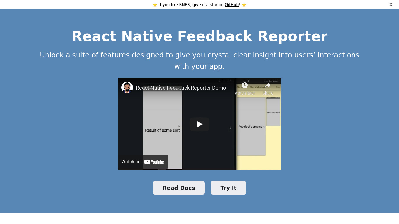 React Native Feedback Reporter Landing page