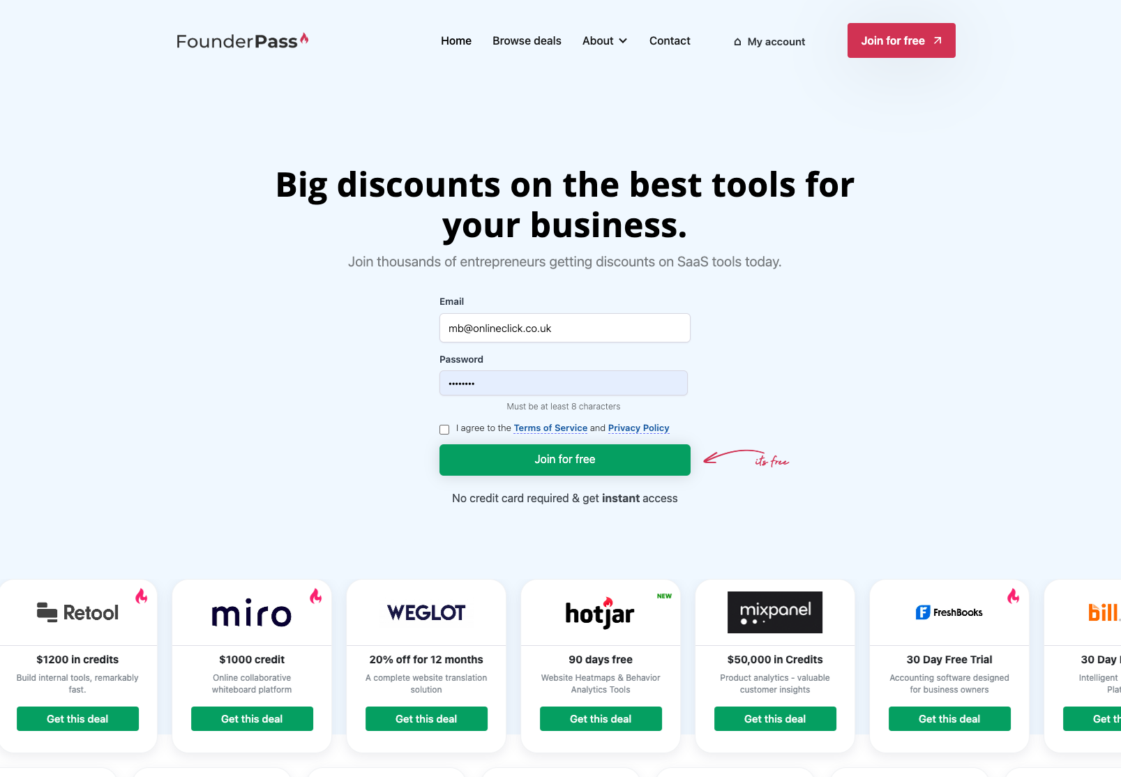 FounderPass Landing page