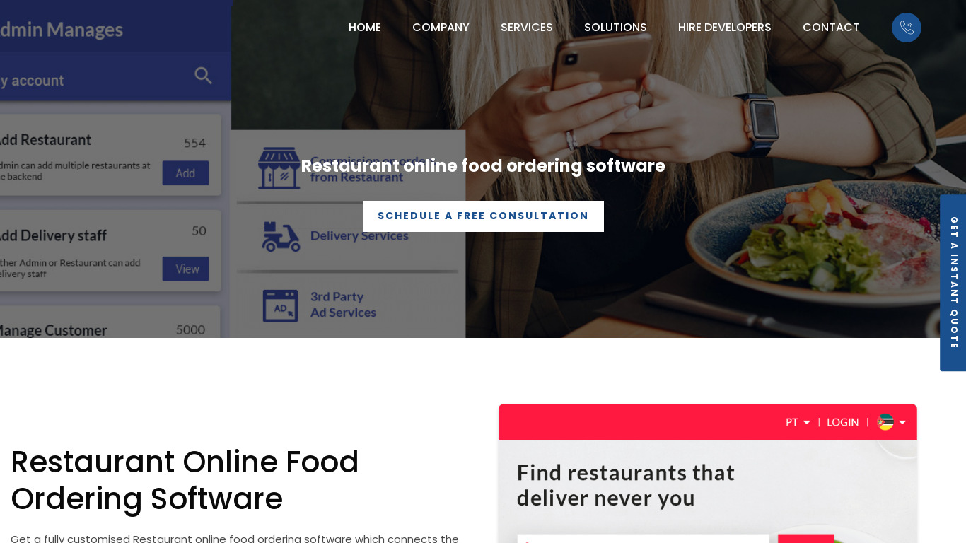 Toronto Food Ordering Software Landing page