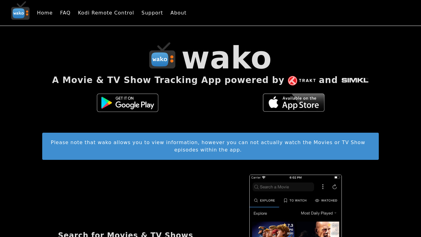 Wako TV Landing page