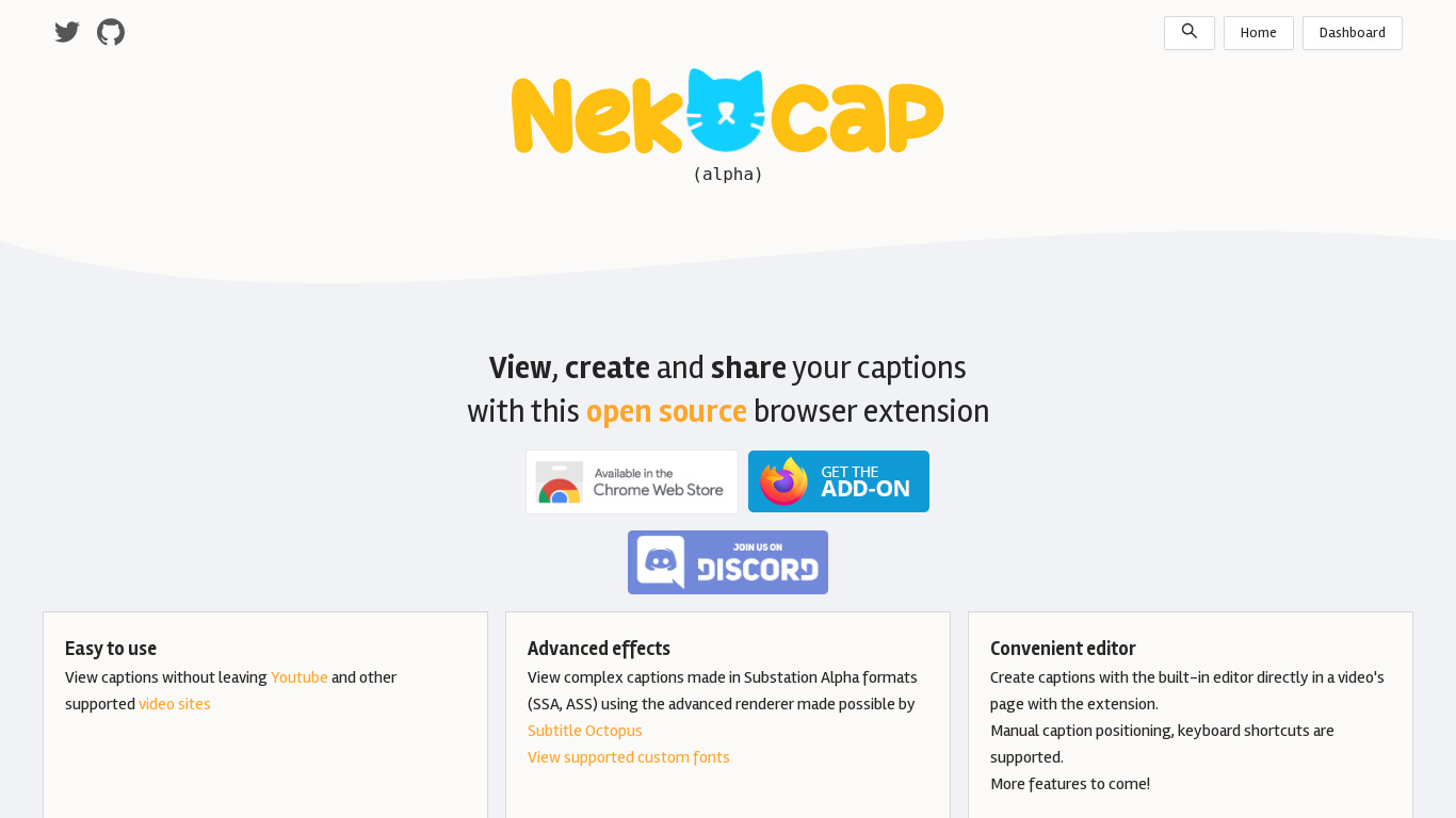 NekoCap Landing page