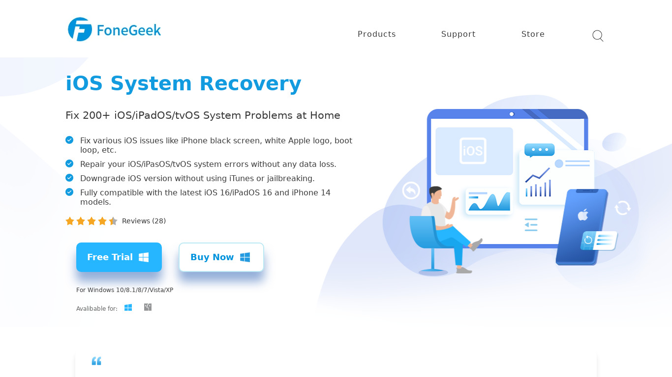 FoneGeek iOS System Recovery Landing page