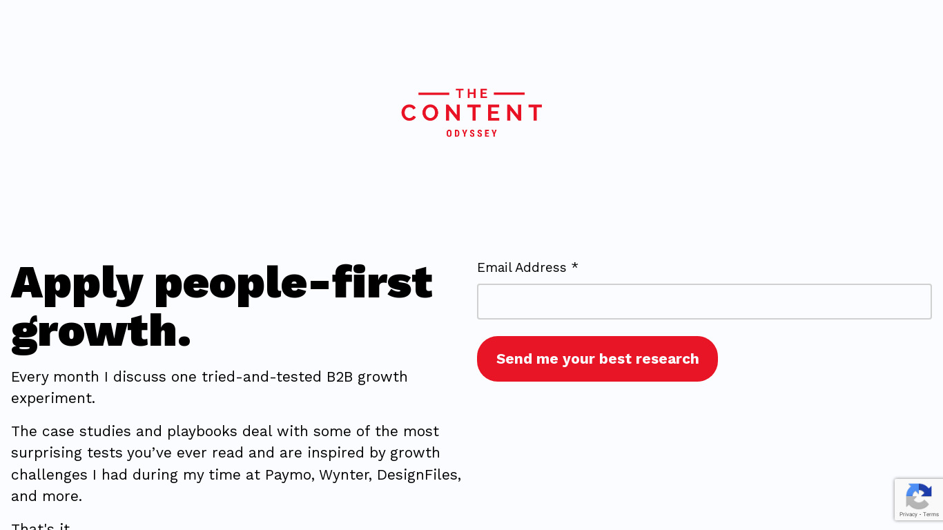 The Content Odyssey Newsletter Landing page