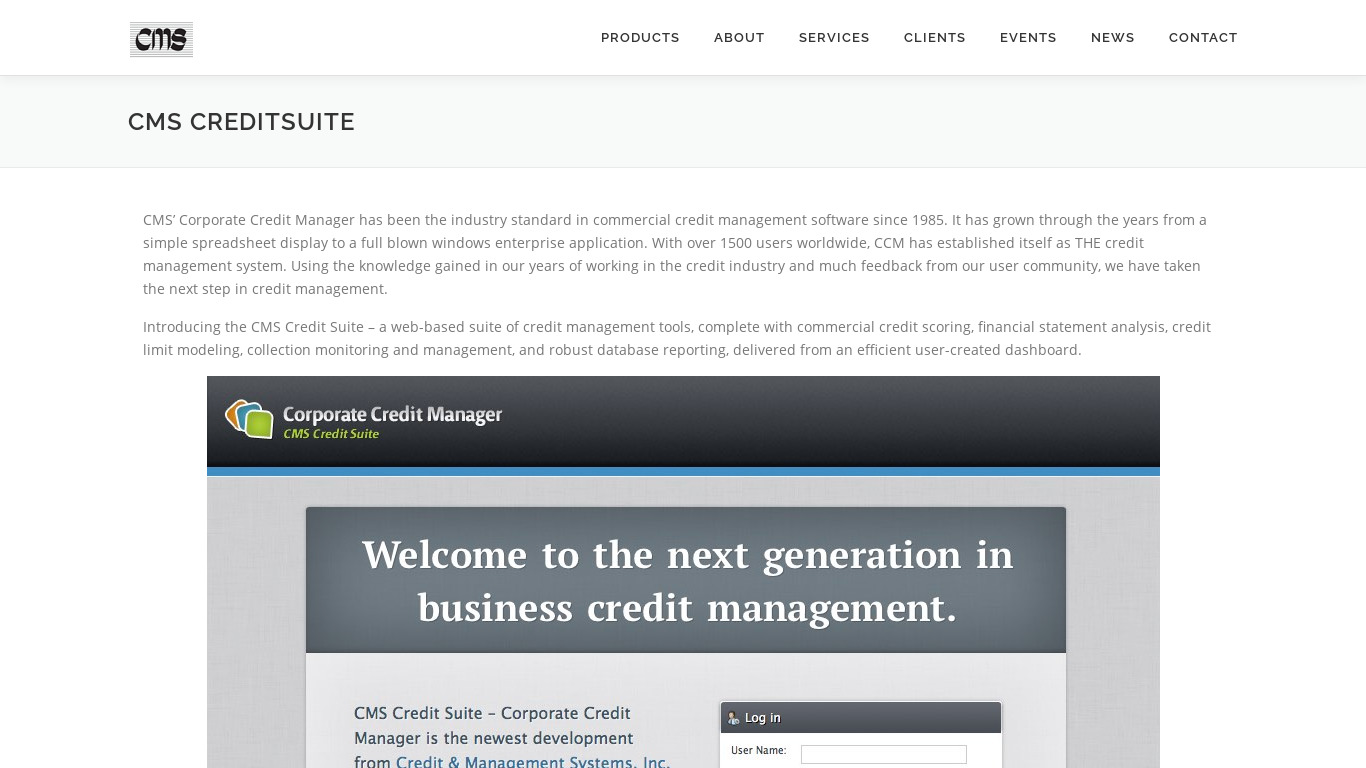 CMS Credit Suite Landing page