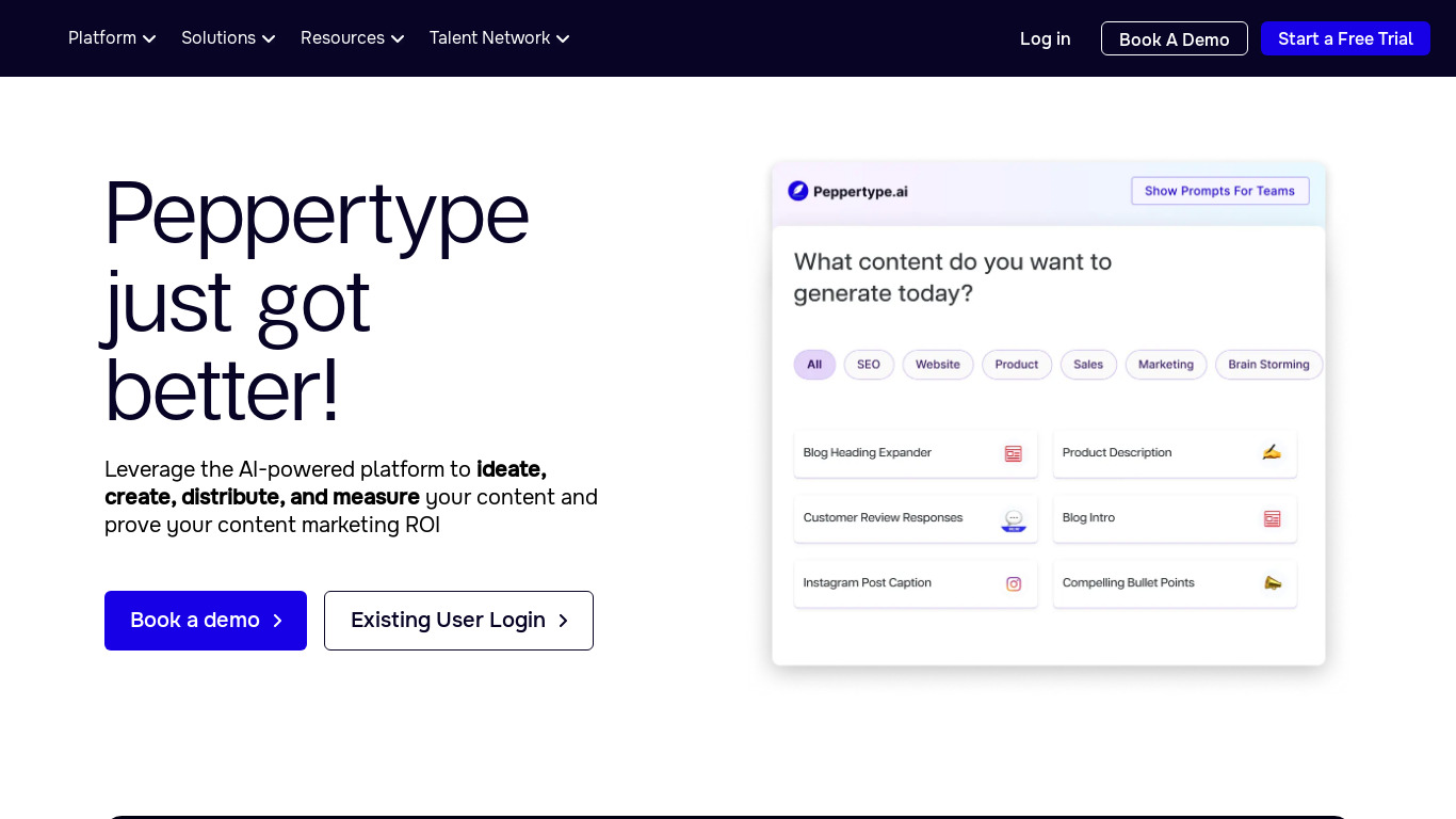 Peppertype.ai Landing page