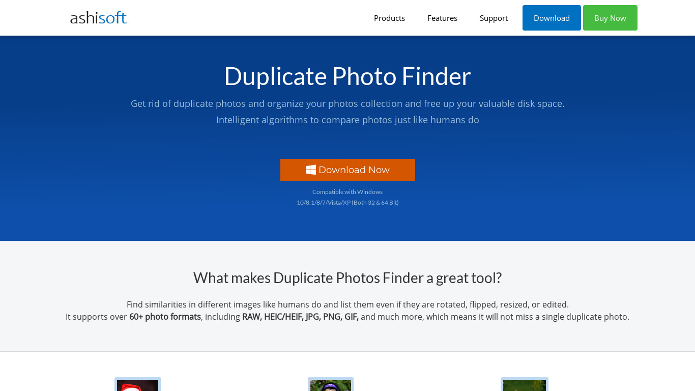 Ashisoft Duplicate Photos Finder Landing page