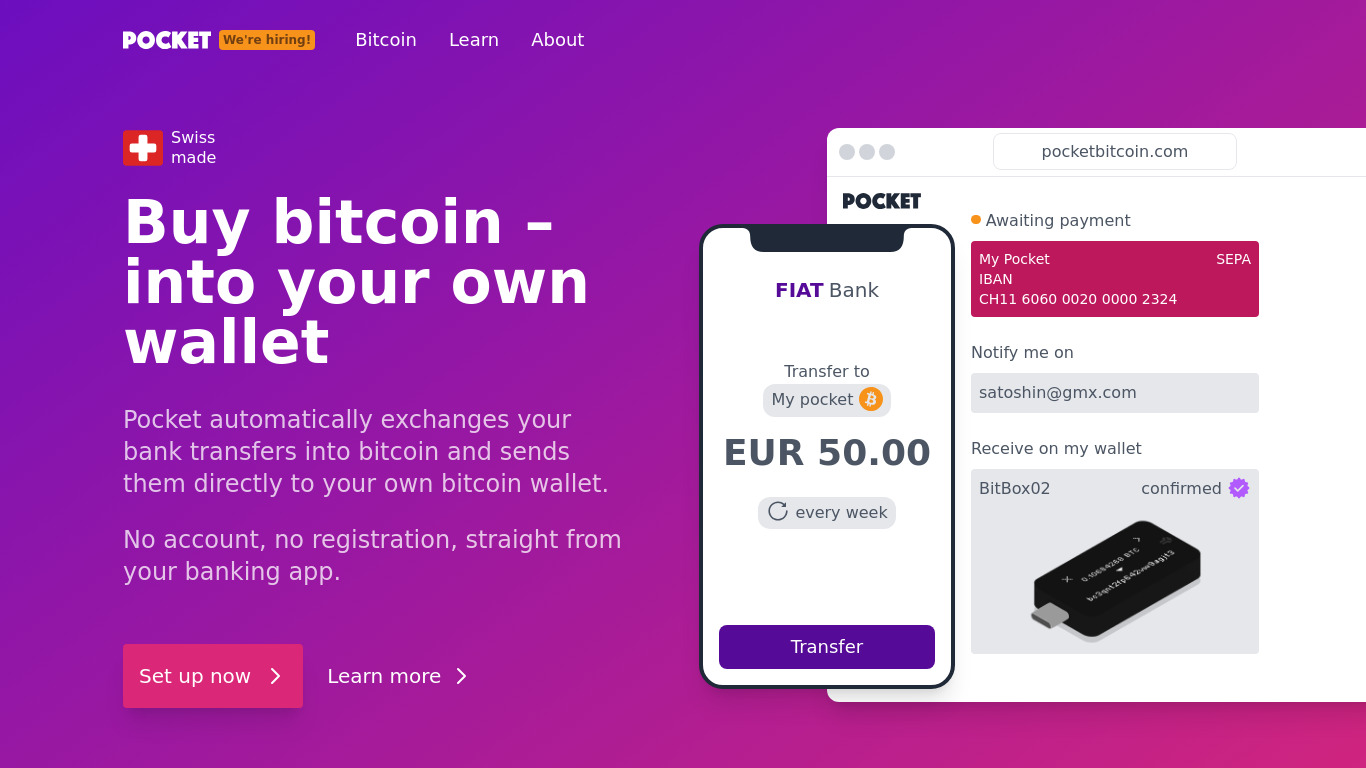 Pocket Bitcoin Landing page