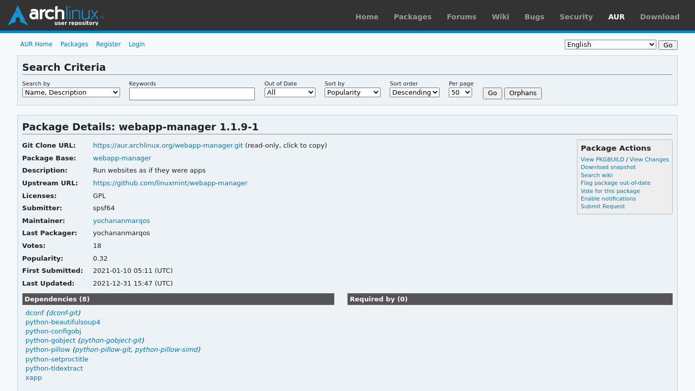 Webapp Manager Landing page