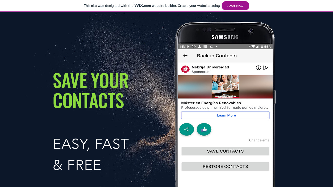 Easy backup contacts Landing page