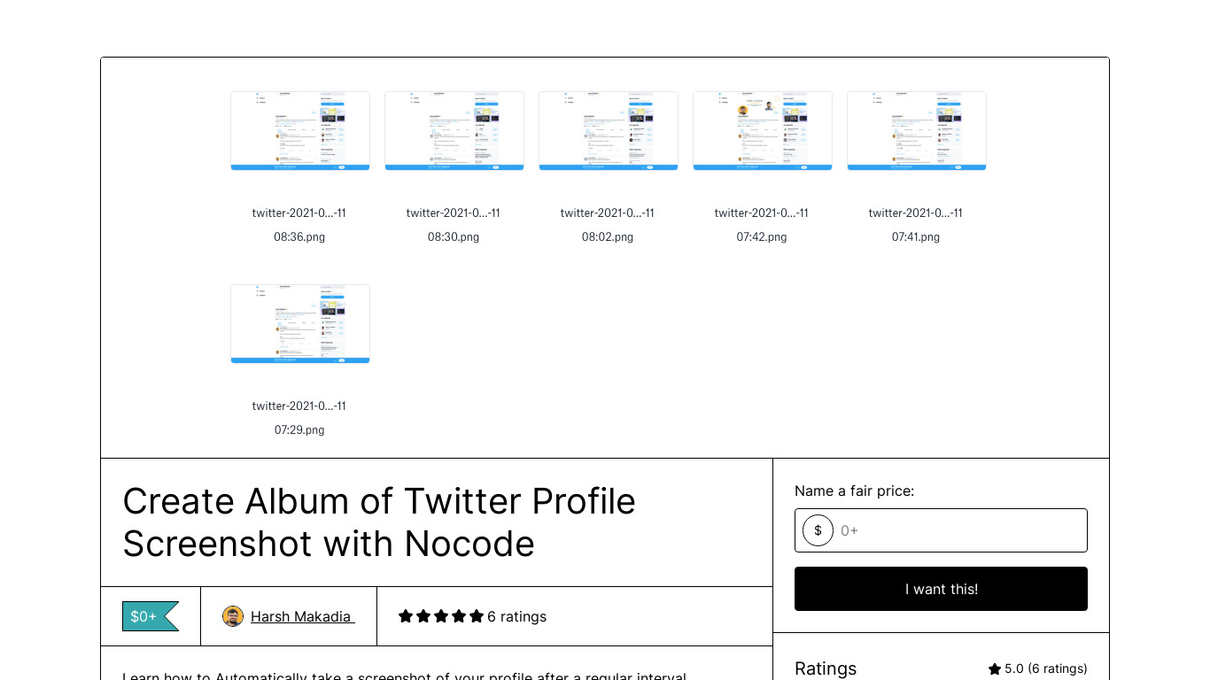 Twitter Profile Screenshot with Nocode Landing page
