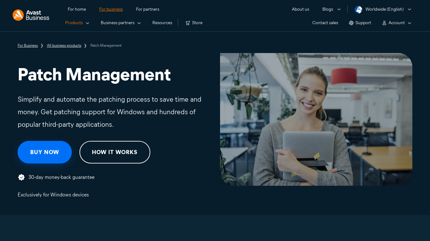 Avast Business Patch Management Landing page