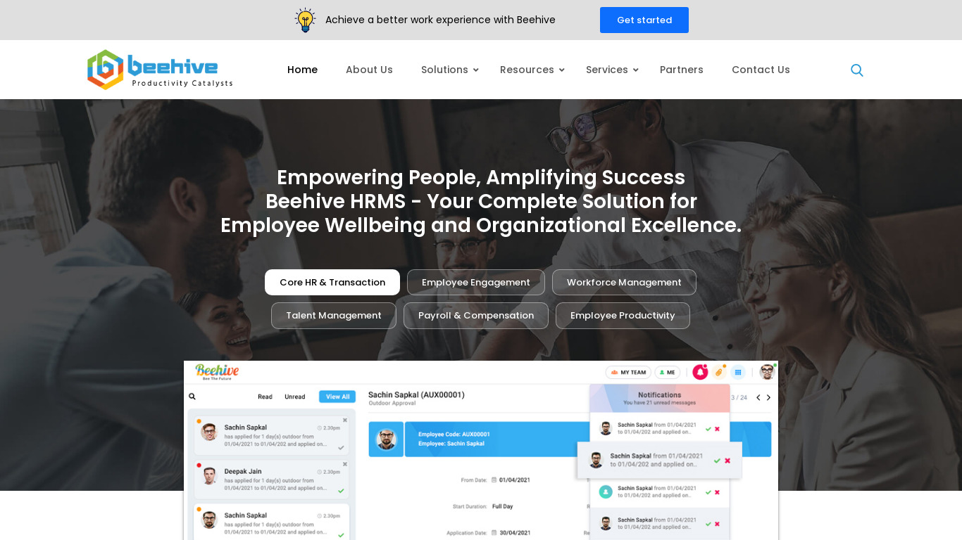 Beehive HRMS Landing page