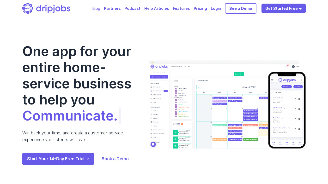 DripJobs Landing page
