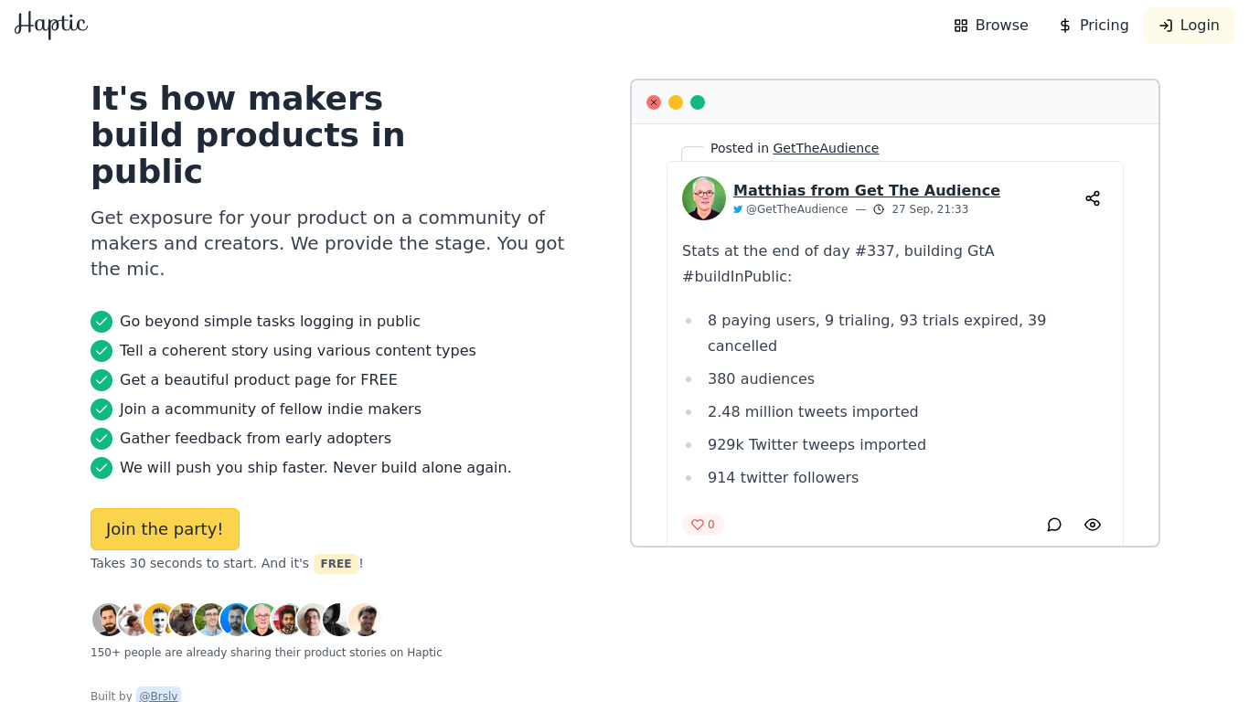 Haptic Landing page