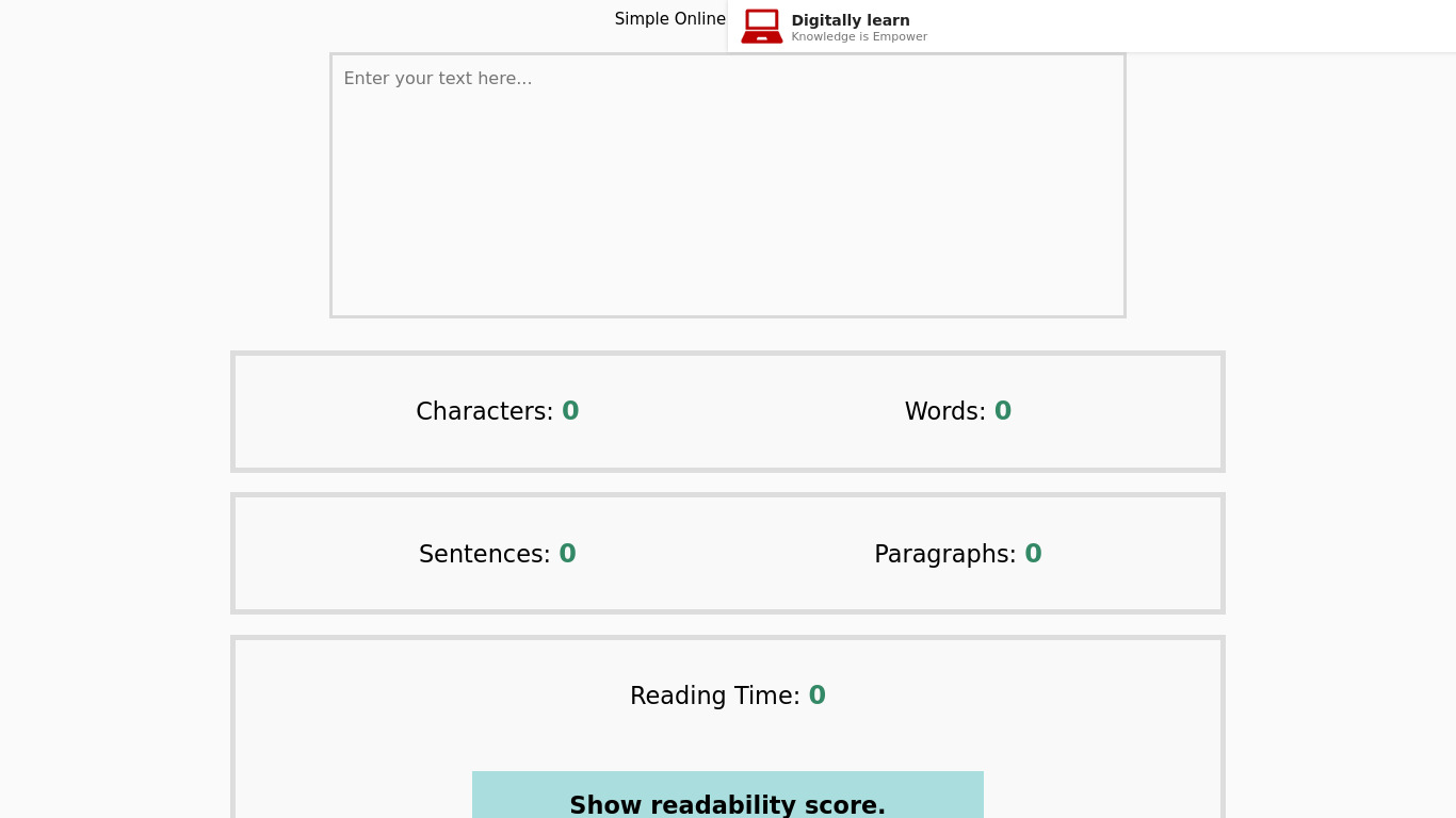 Words Counter by Digitally Learn Landing page