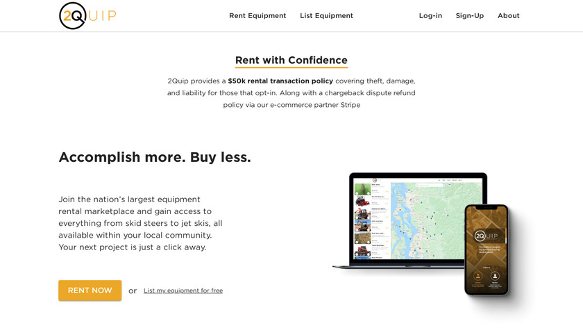 2Quip Equipment Sharing Marketplace Landing Page