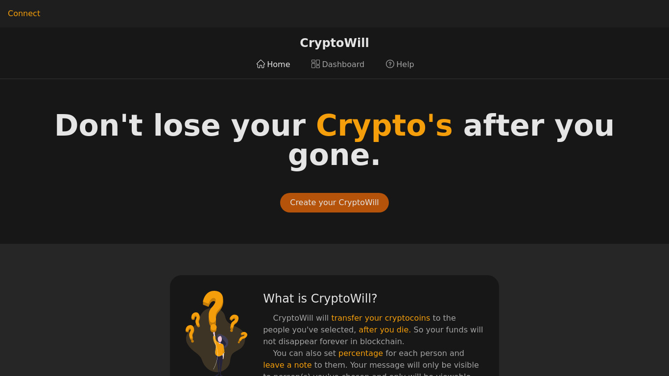 CryptoWill Landing page