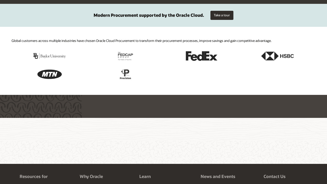 Oracle Fusion Procurement Landing page