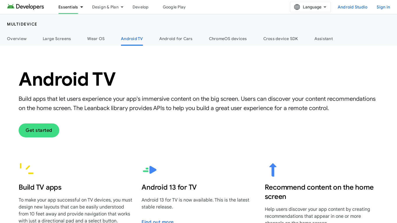 Android TV Remote Control Landing page