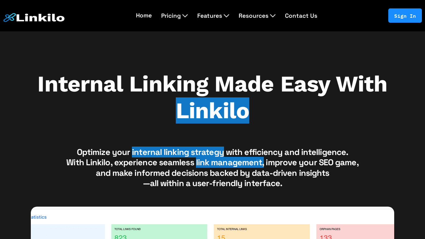 Linkilo.co Landing page