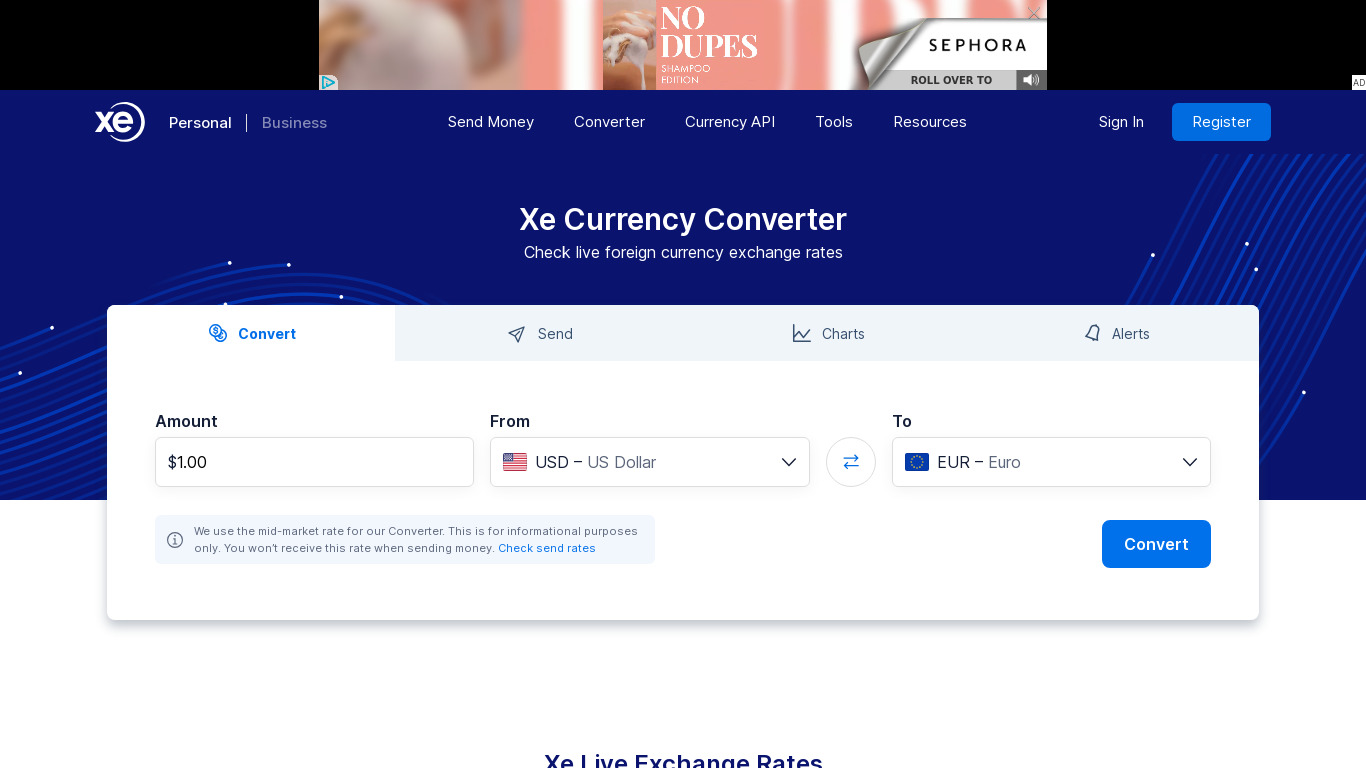 Universal Currency Converter Landing page