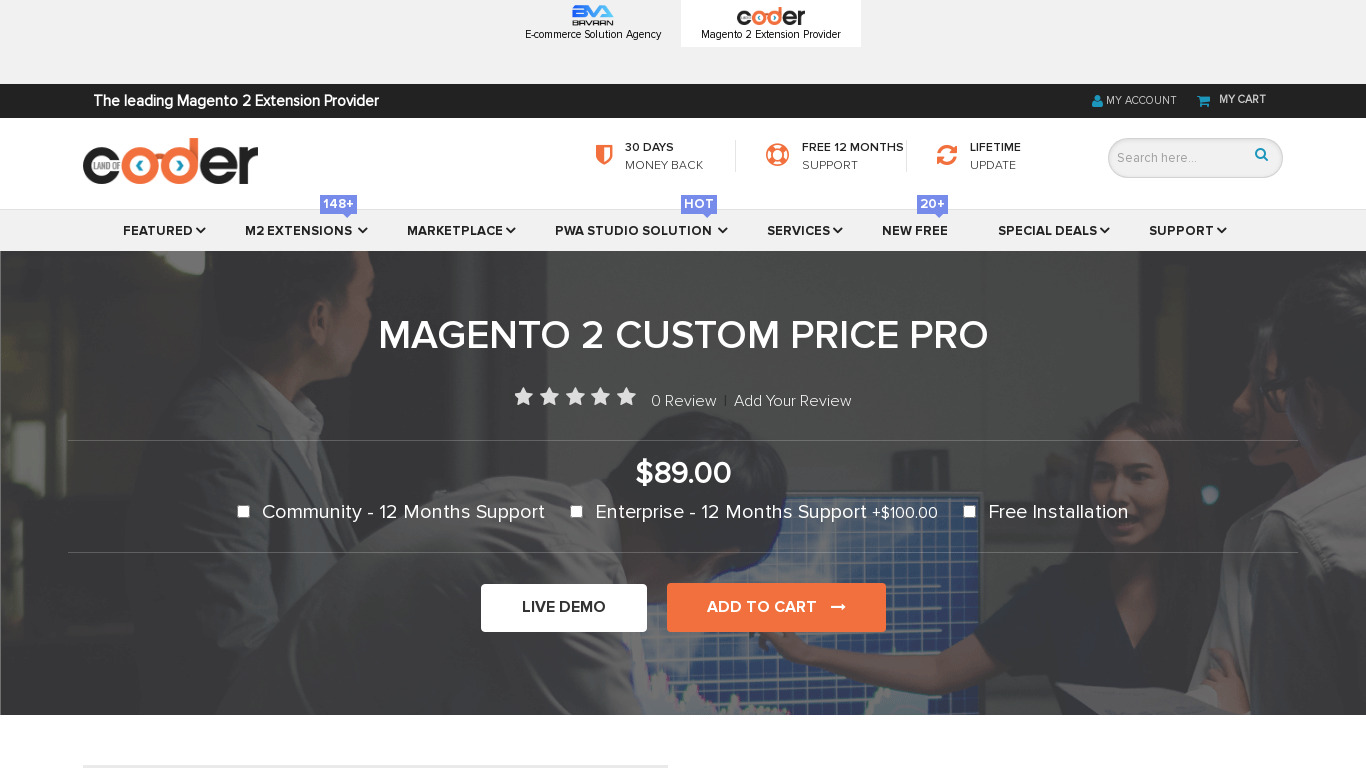 Landofcoder Magento2 Custom Price PRO Landing page