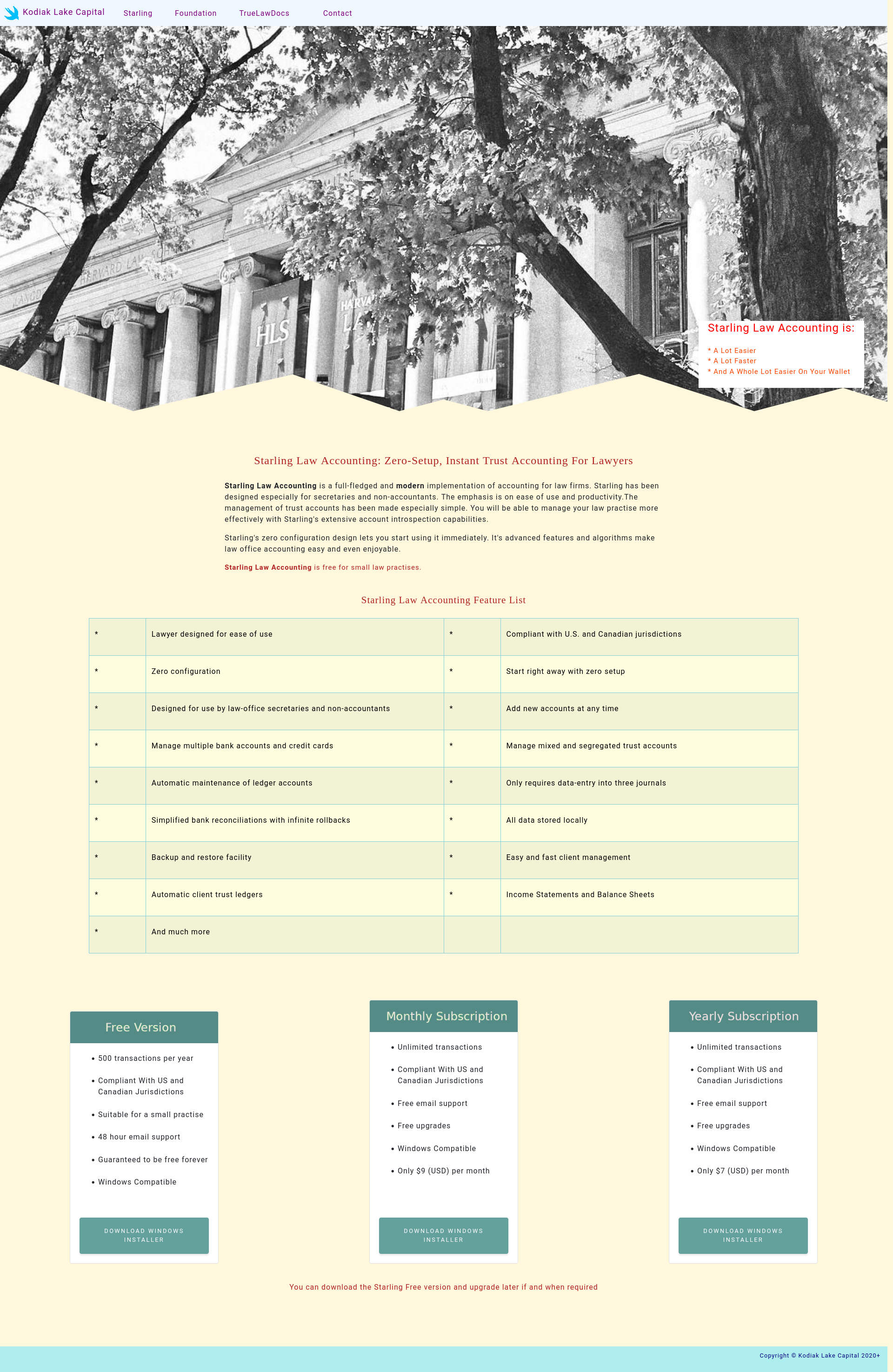Starling Law Accounting by KodiakLakeCapital Landing page