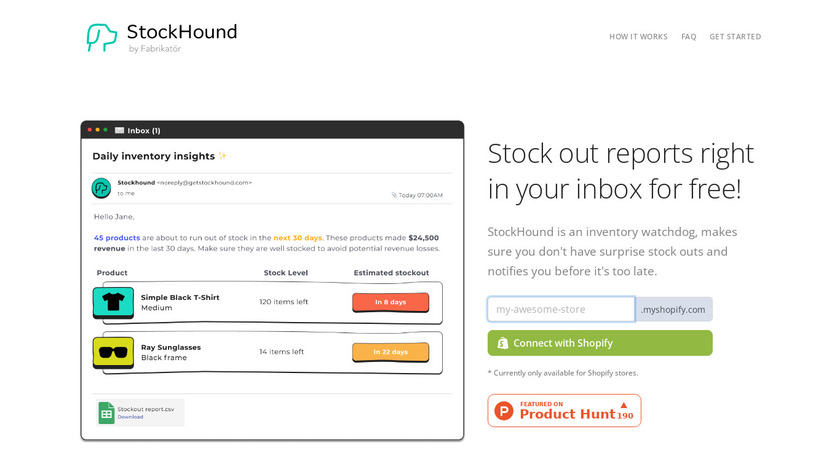 StockHound by Fabrikatör Landing Page
