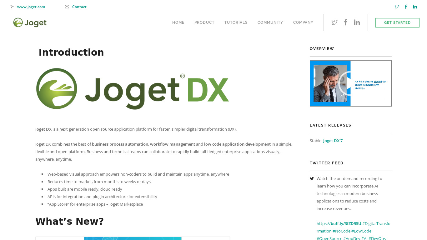 Joget DX Landing page