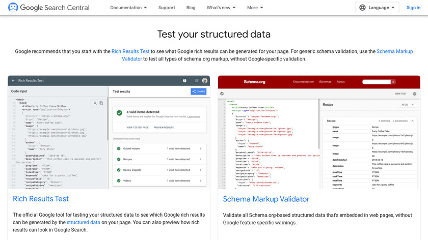 Google Structured Data Testing Tool Landing Page