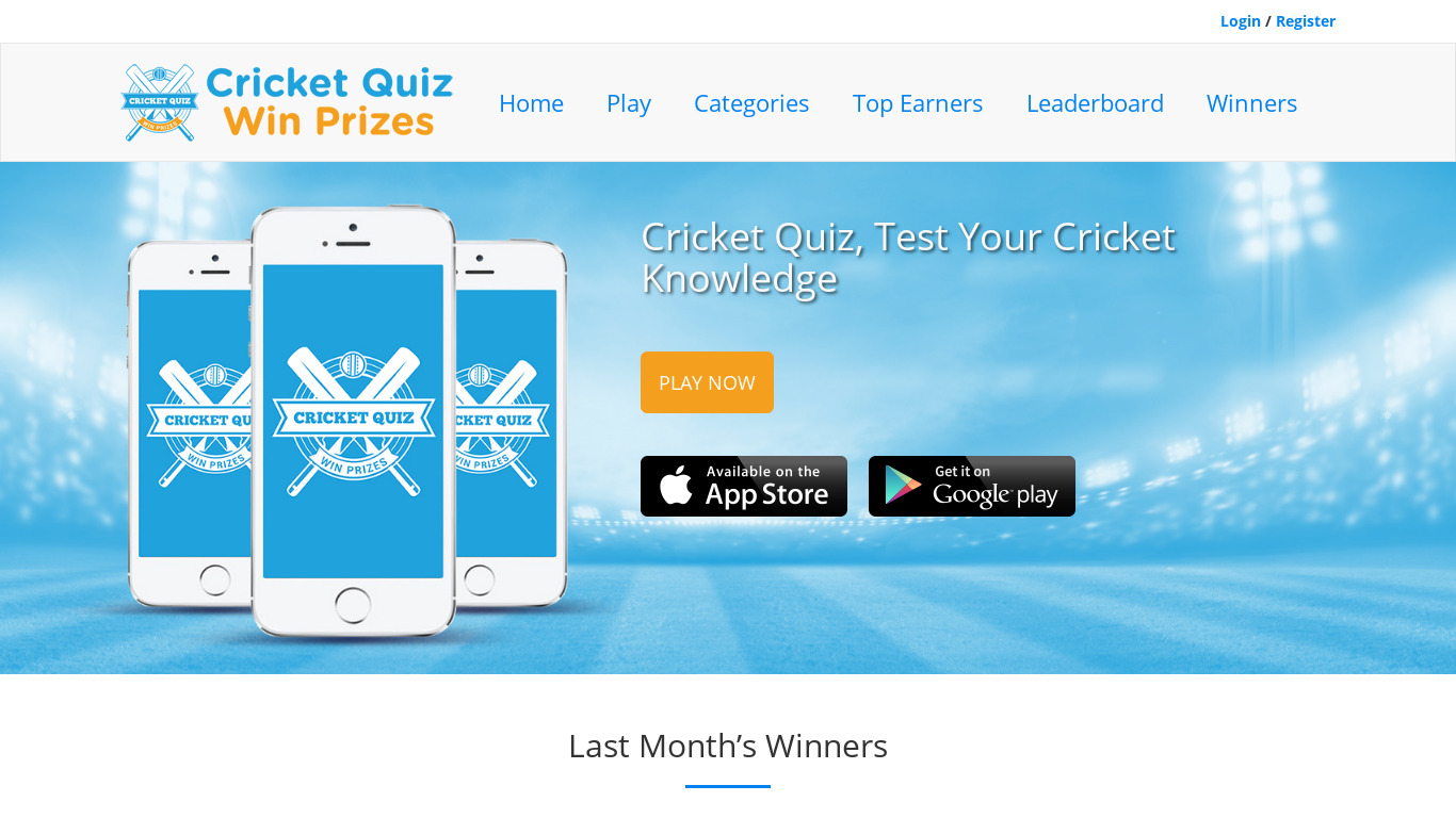 Cricket Quiz Landing page