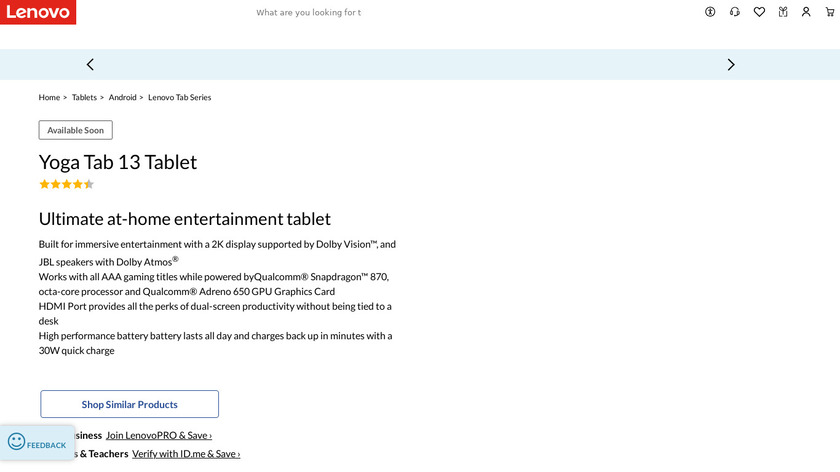 Lenovo Yoga Tab 13 Landing Page