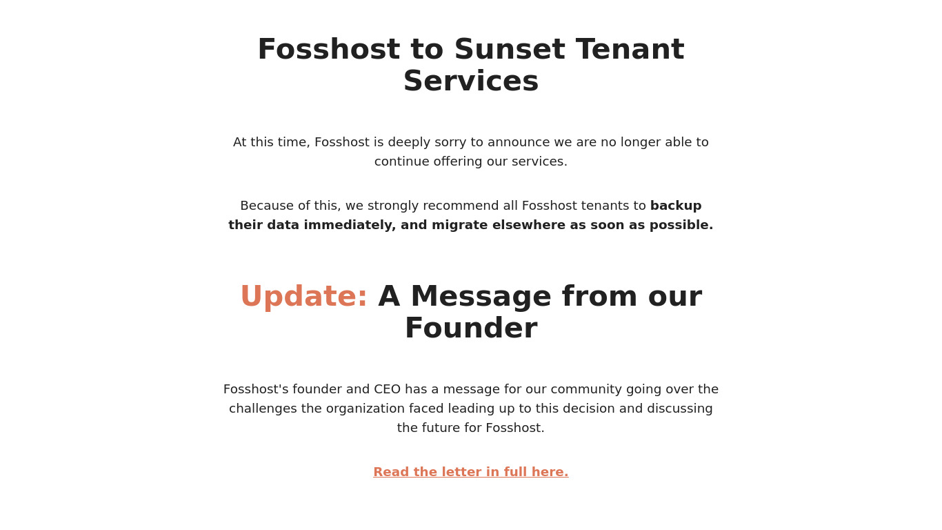 Fosshost Landing page