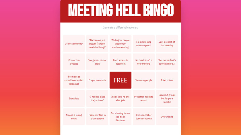 Meeting Hell Bingo Landing Page