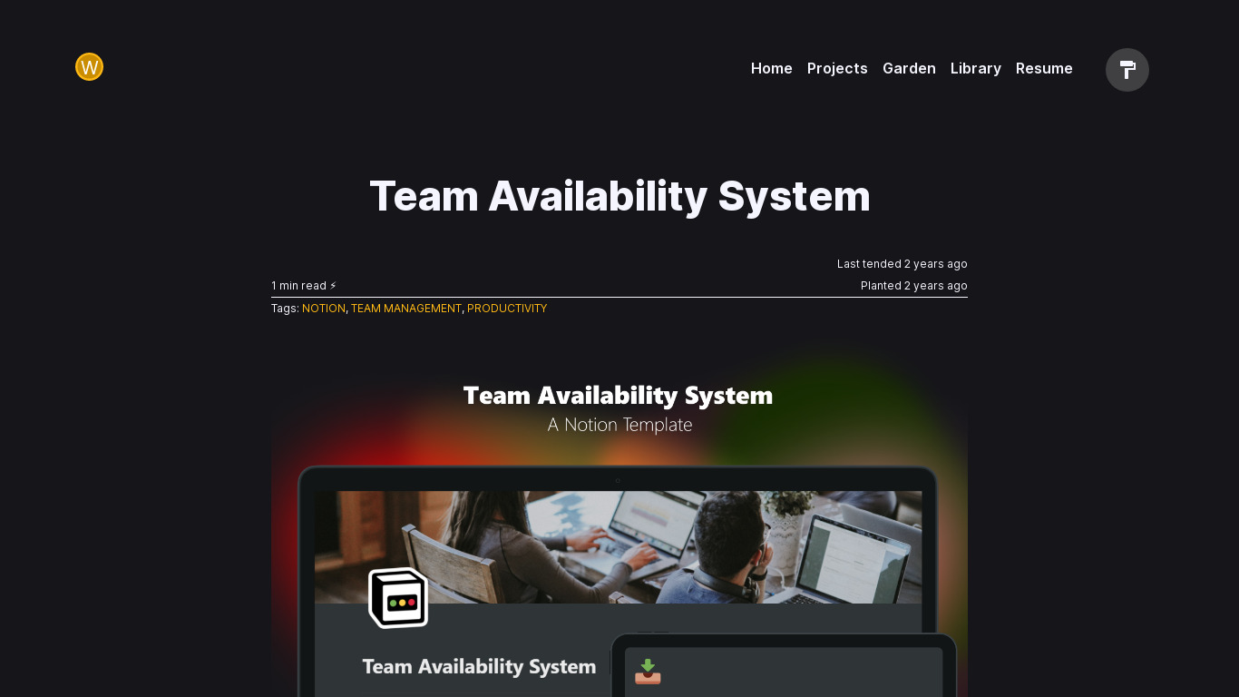 Team Availability System Landing page