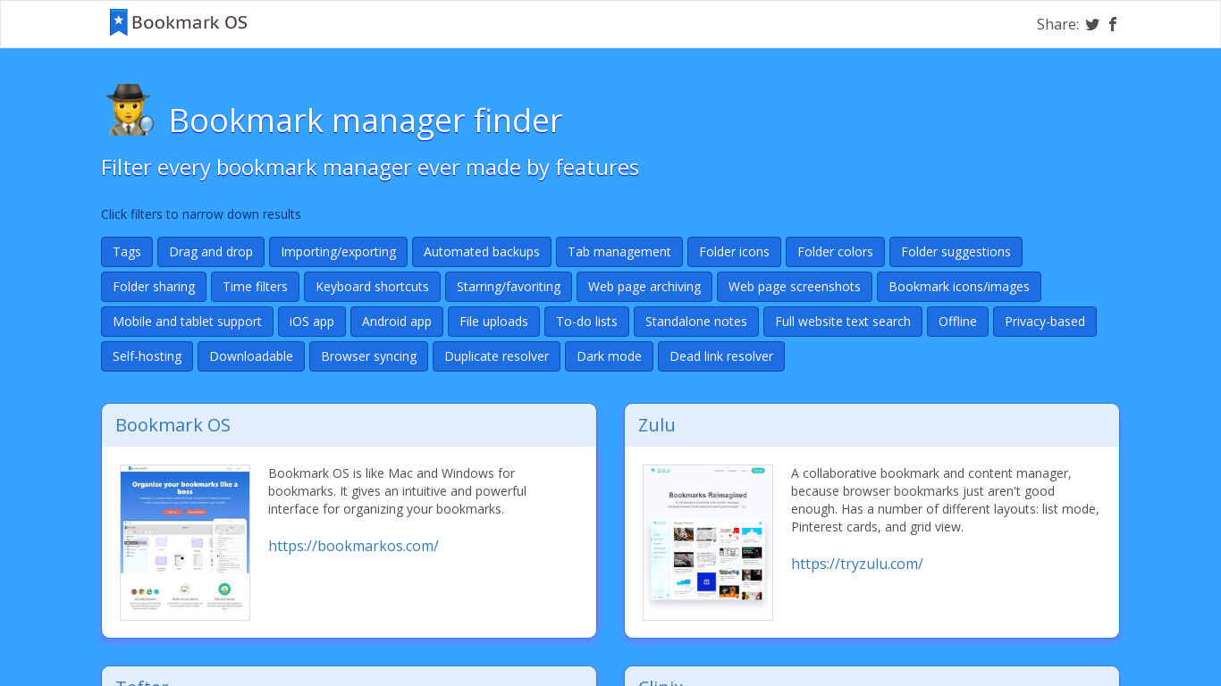 Bookmark Manager Finder Landing page