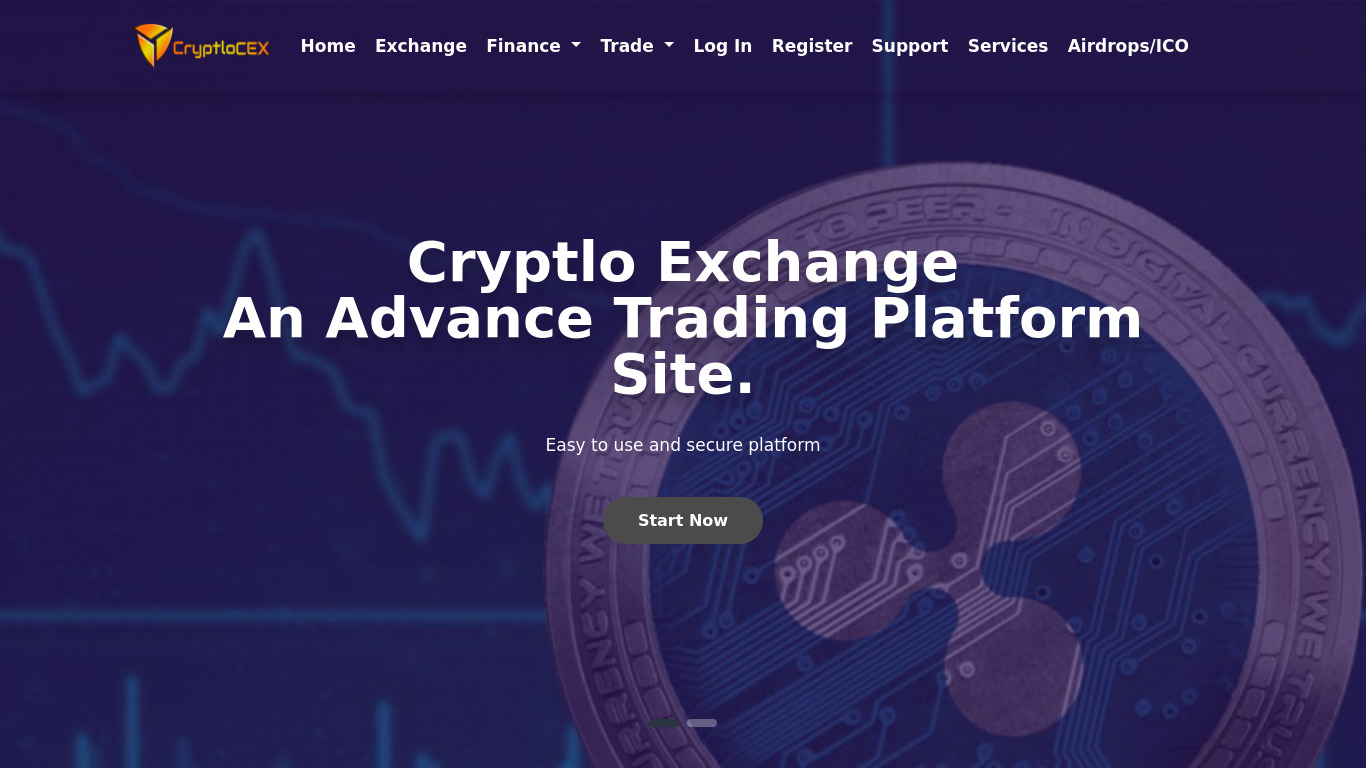 CryptloCEX Exchange Landing page