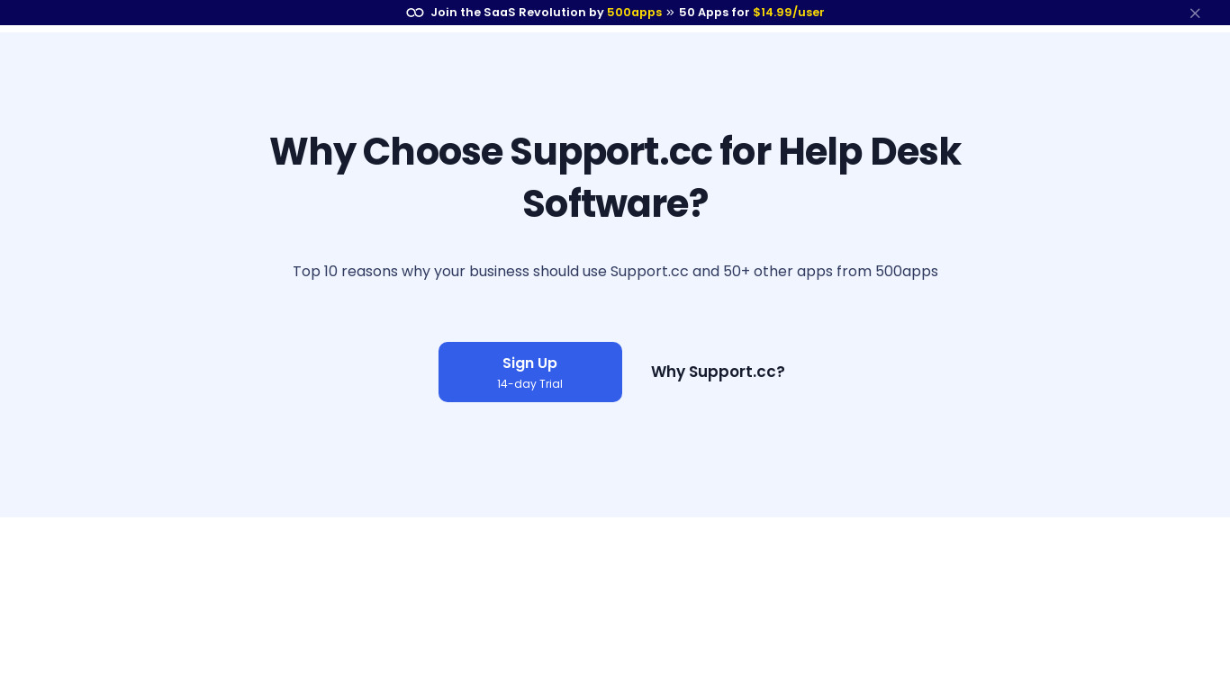 Support.cc Landing page