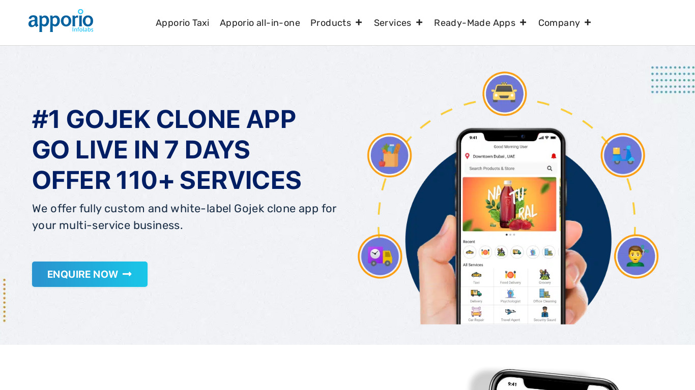 Apporio All-In-One App Landing page