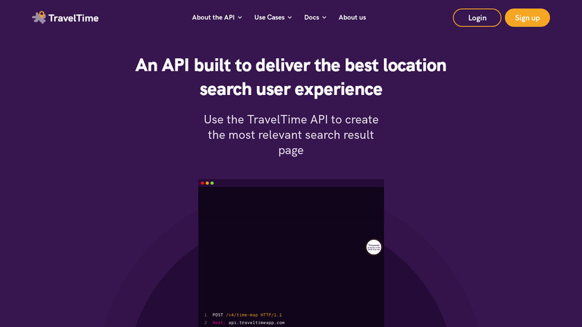 Travel Time Search API Landing Page