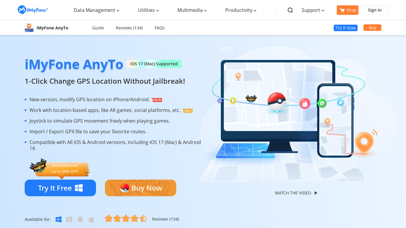 iMyFone AnyTo Location Changer Landing page