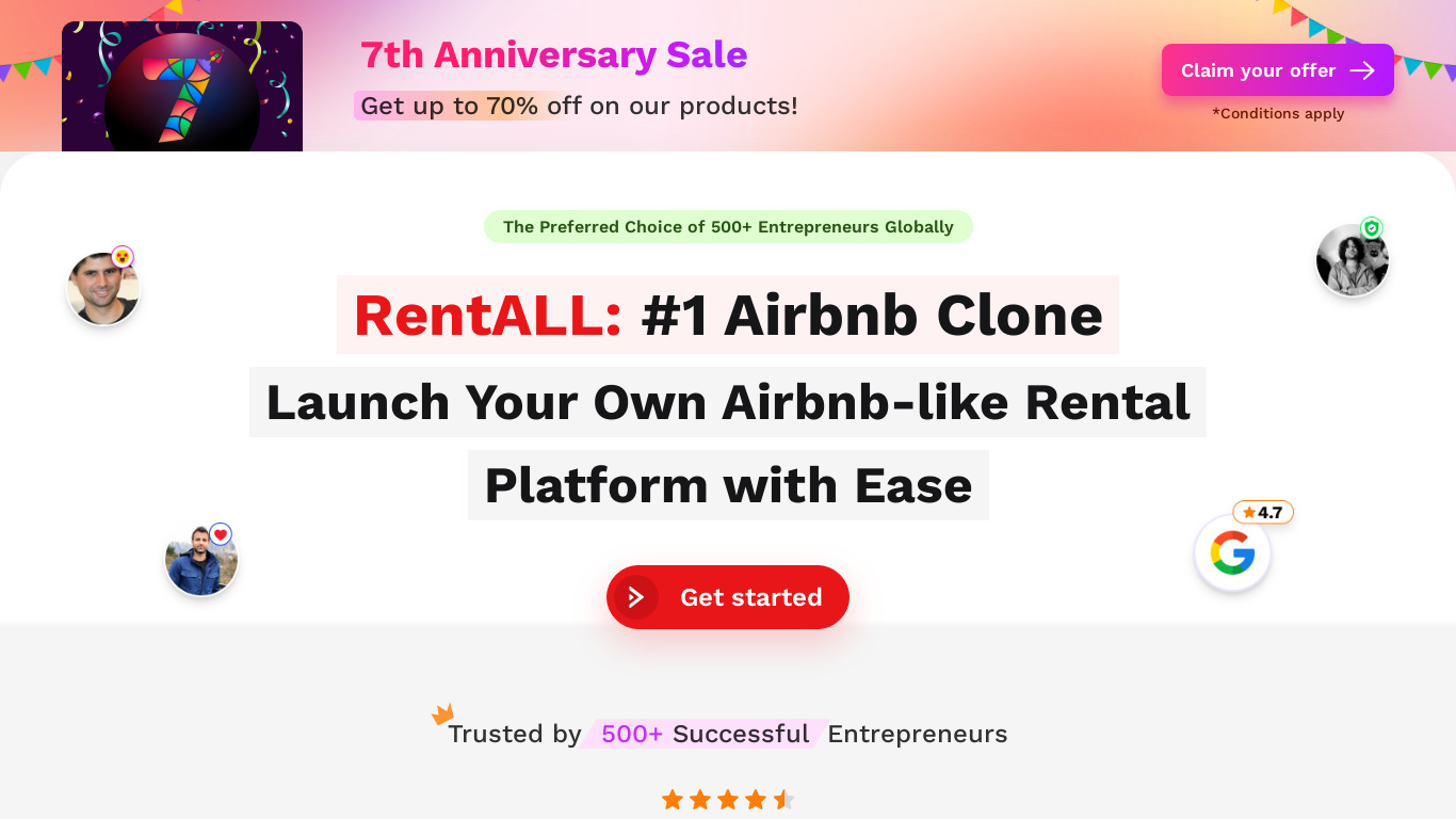 RentALL - Airbnb Clone Script Landing page