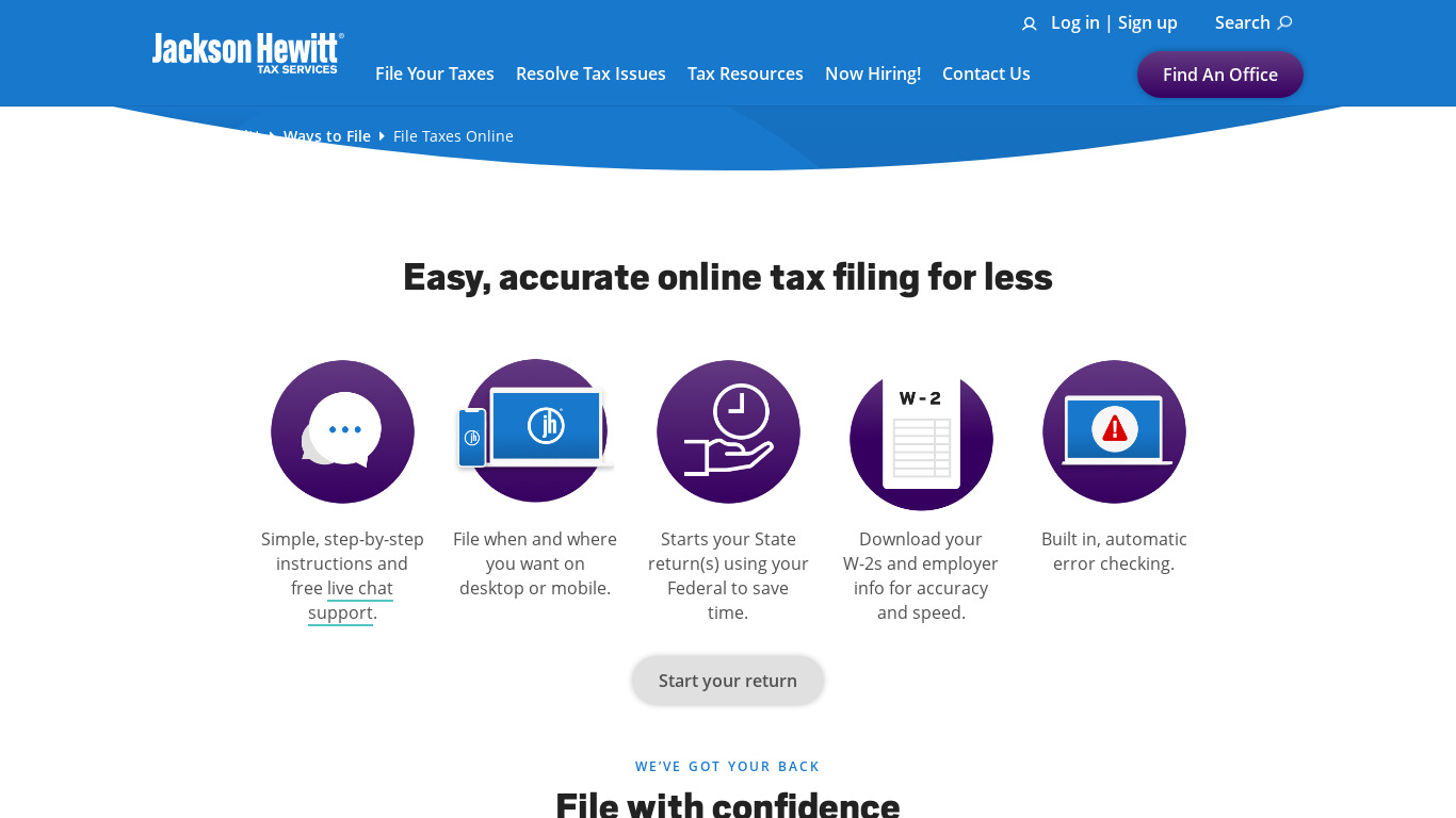 Jackson Hewitt Online Landing page