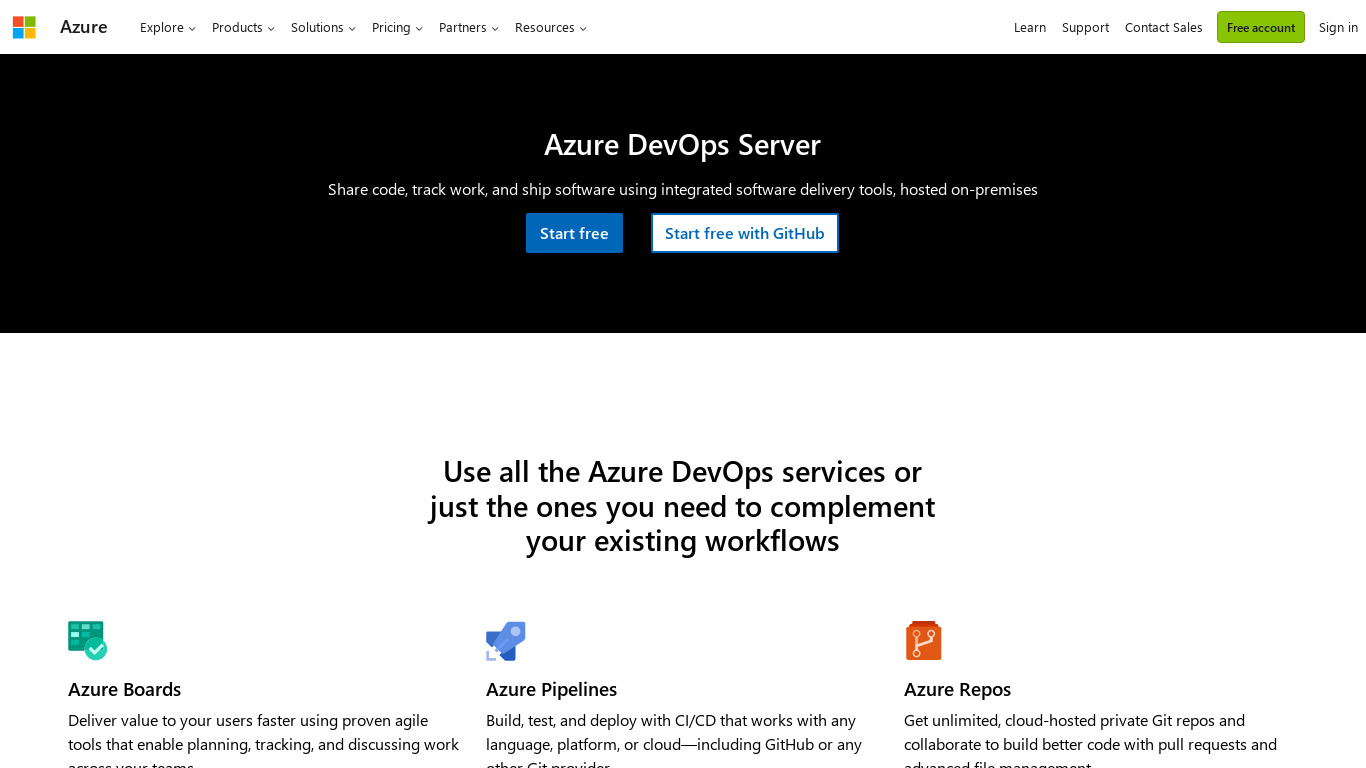 Azure DevOps Server Landing page