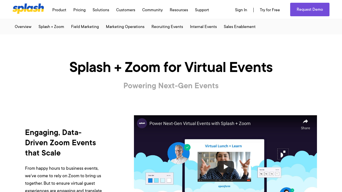 Splash + Zoom Landing page