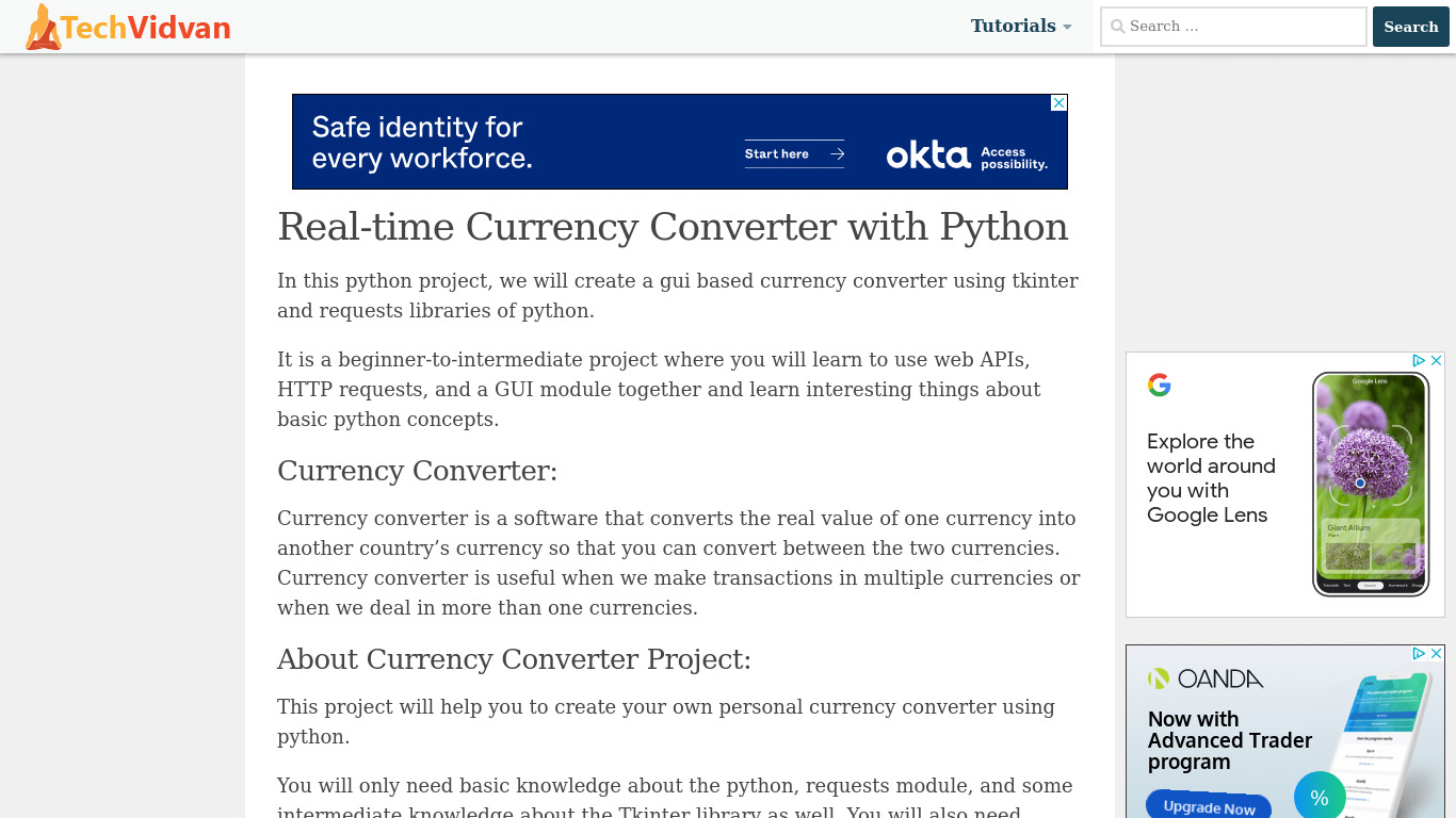 Real-Time Currency Converter Landing page
