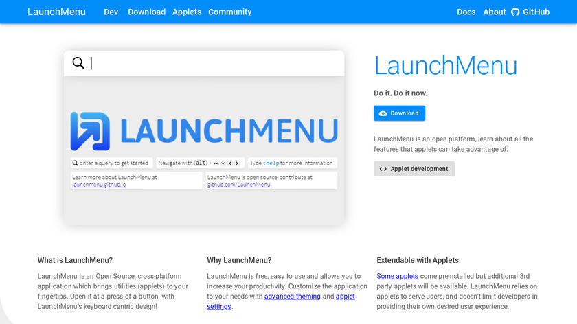 LaunchMenu Landing Page